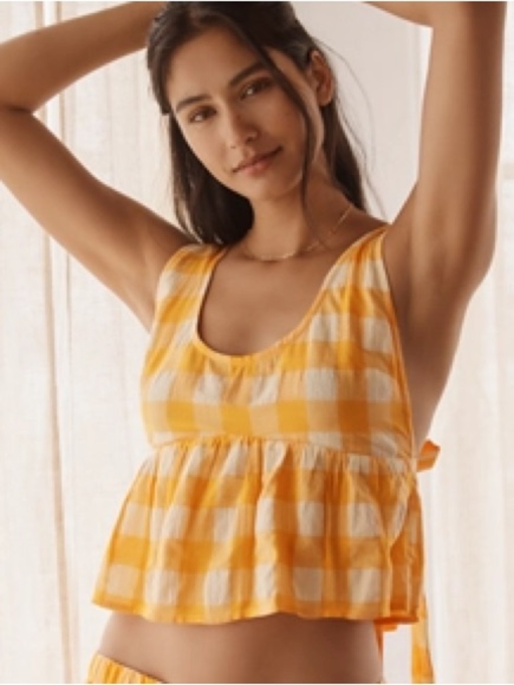 Anthropologie Apron Swing Tank Top Orange White Gingham Plaid NEW Small Peplum